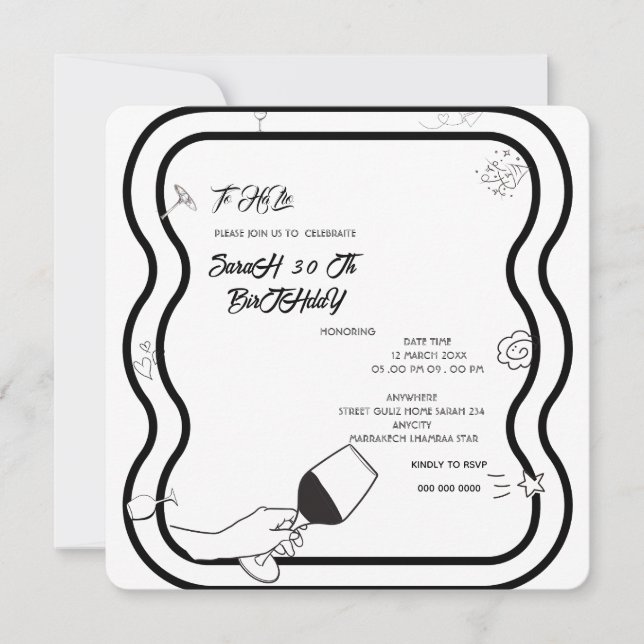 Invitación de fiesta de cumpleaños editable dibuja (Anverso)