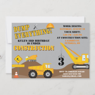 Invitación de fiesta de cumpleaños en construcción