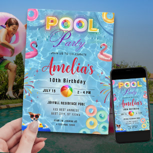 Invitación de fiesta de cumpleaños en la piscina c