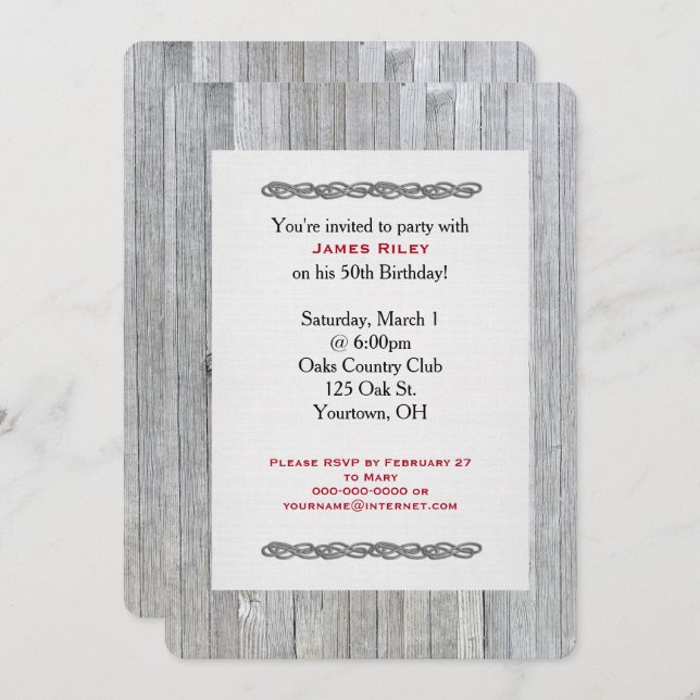 invitación de fiesta de cumpleaños en madera templ (Anverso / Reverso)