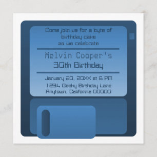 Invitación de fiesta de cumpleaños geek de disquet