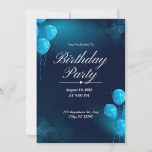 Invitación de fiesta de cumpleaños ilustrativa azu