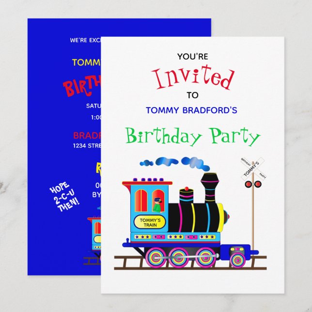 Invitación de fiesta de cumpleaños niños Chu Chu C (Anverso / Reverso)