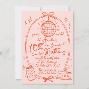 Invitación de fiesta de cumpleaños número 10 rosa
