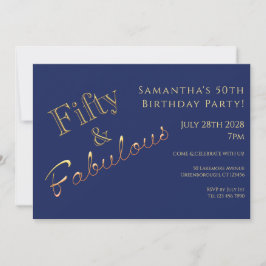 Invitación de fiesta de cumpleaños número 50 azul 