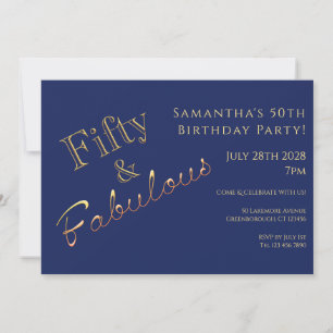 Invitación de fiesta de cumpleaños número 50 azul 