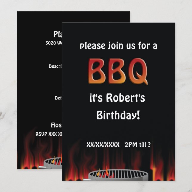 Invitación de fiesta de cumpleaños para barbacoa (Anverso / Reverso)