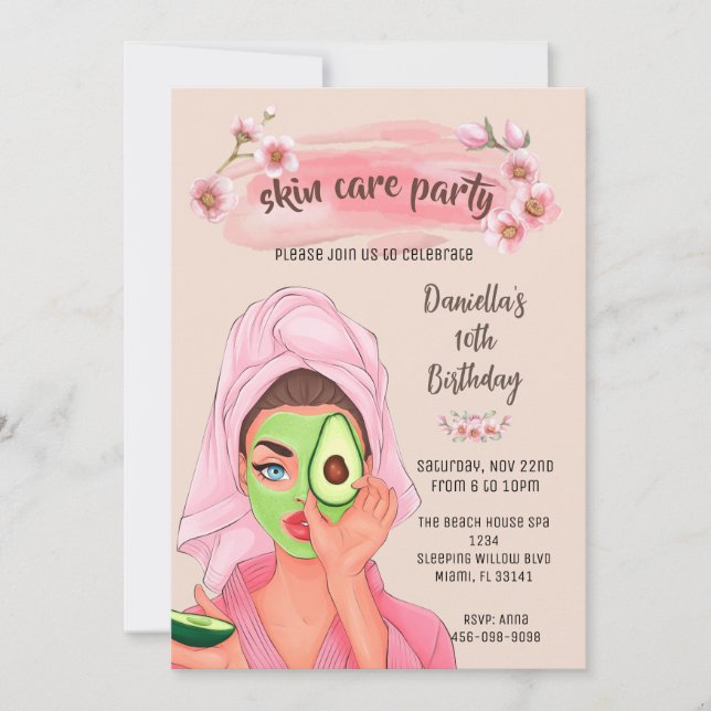 Invitación de fiesta de cumpleaños para las chicas (Anverso)