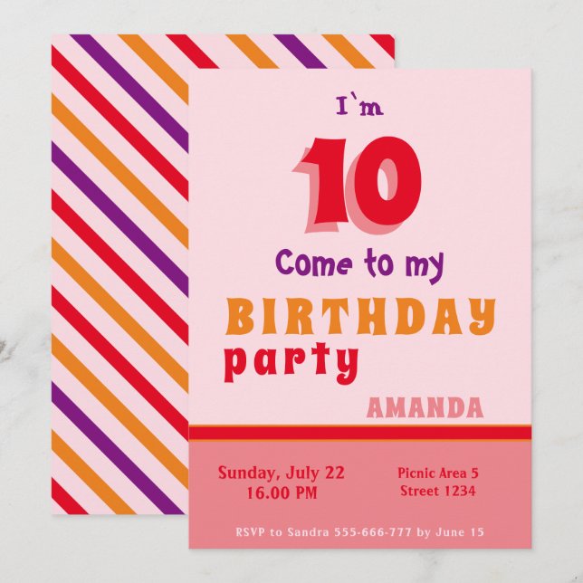 Invitación de fiesta de cumpleaños para niños pers (Anverso / Reverso)