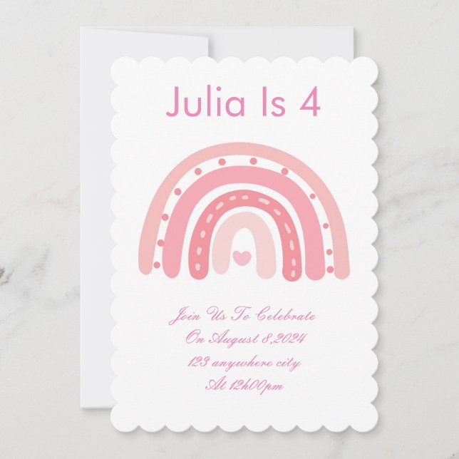 invitación de fiesta de cumpleaños rosa (Anverso)