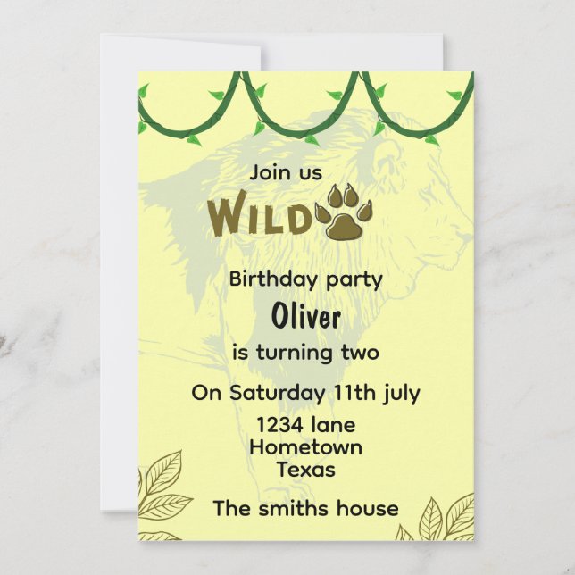 Invitación de fiesta de cumpleaños salvaje (Anverso)