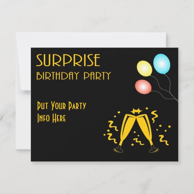 Invitación de fiesta de cumpleaños sorpresa con te (Anverso)