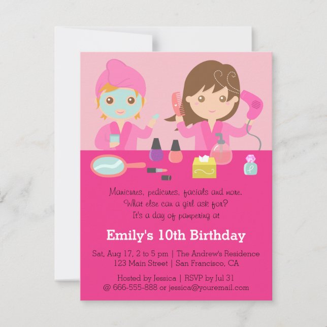 Invitación de Fiesta de Cumpleaños Spa Rosa Femeni (Anverso)