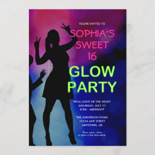 Invitación de fiesta de cumpleaños Sweet 16 Glow
