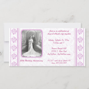 Invitación de fiesta de damasco de paisley rosa y