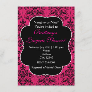 Invitación de fiesta de damasco rosa y negro