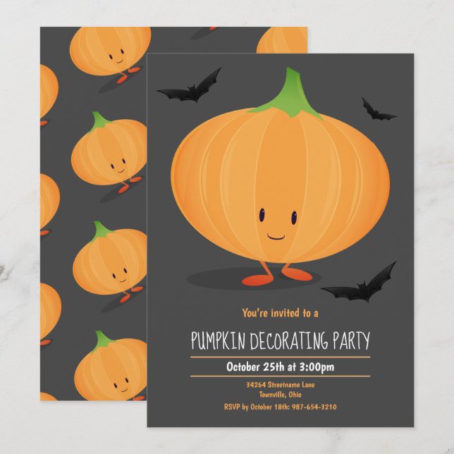 Invitación de fiesta de decoración de calabaza de  (Anverso / Reverso)