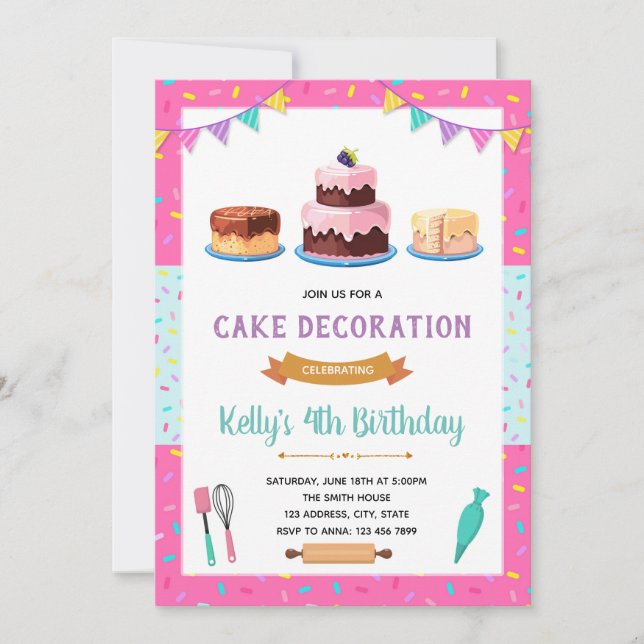 Invitación de fiesta de decoración de pastel lindo (Anverso)