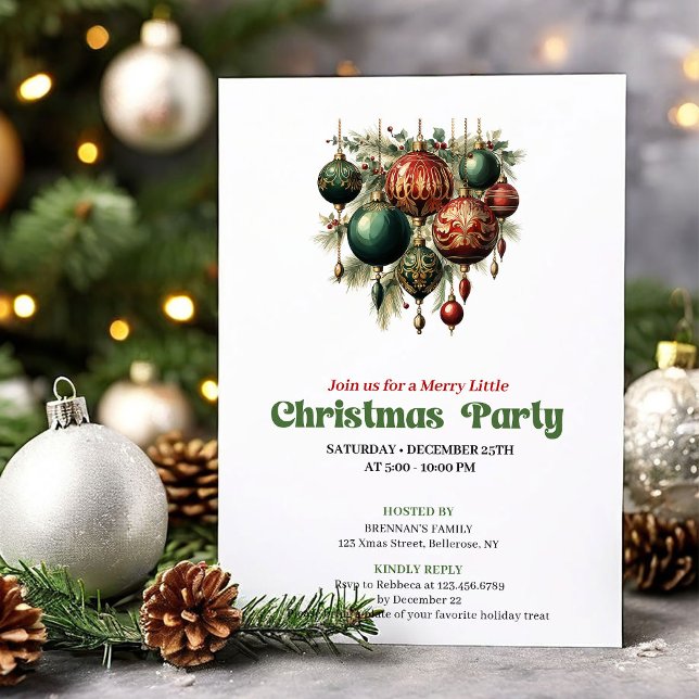 Invitación de fiesta de decoración navideña retro  (Stylish retro Christmas decoration party invite)