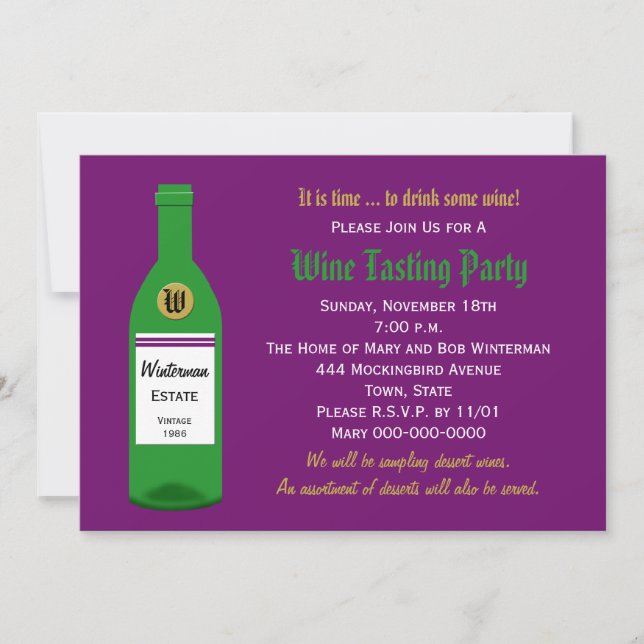 Invitación de fiesta de degustación de vino morado (Anverso)