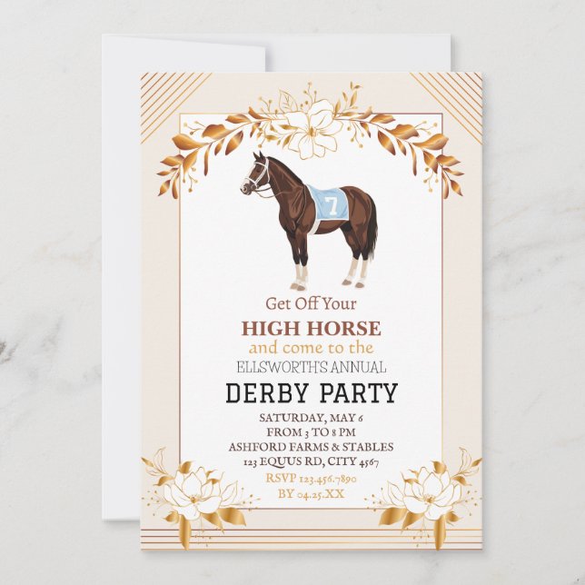 Invitación de fiesta de Derby de carreras de cabal (Anverso)
