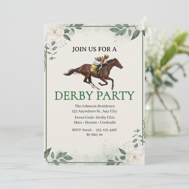 Invitación de fiesta de derby de carreras de cabal (Anverso de pie)