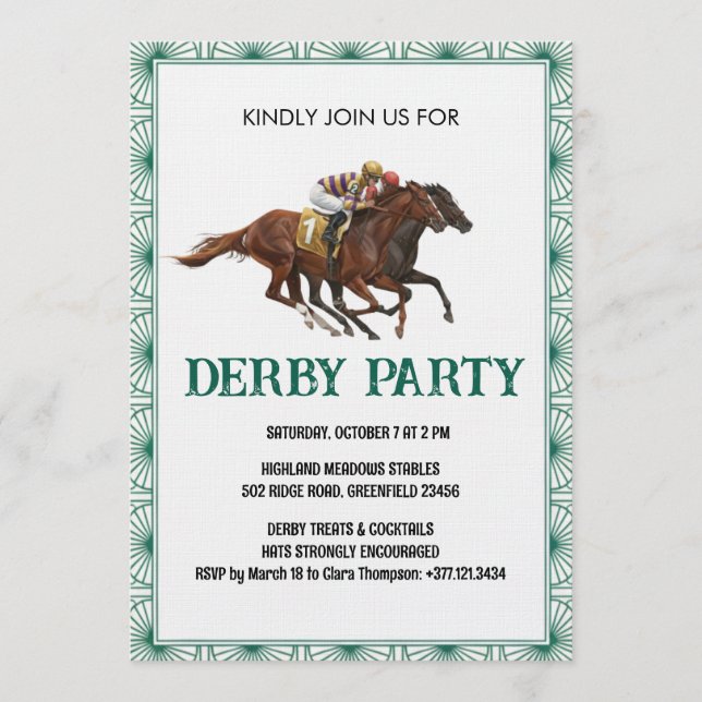 Invitación de fiesta de derby de carreras de cabal (Anverso)