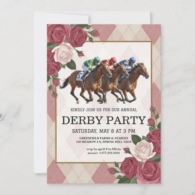Invitación de fiesta de derby de carreras de cabal (Anverso)