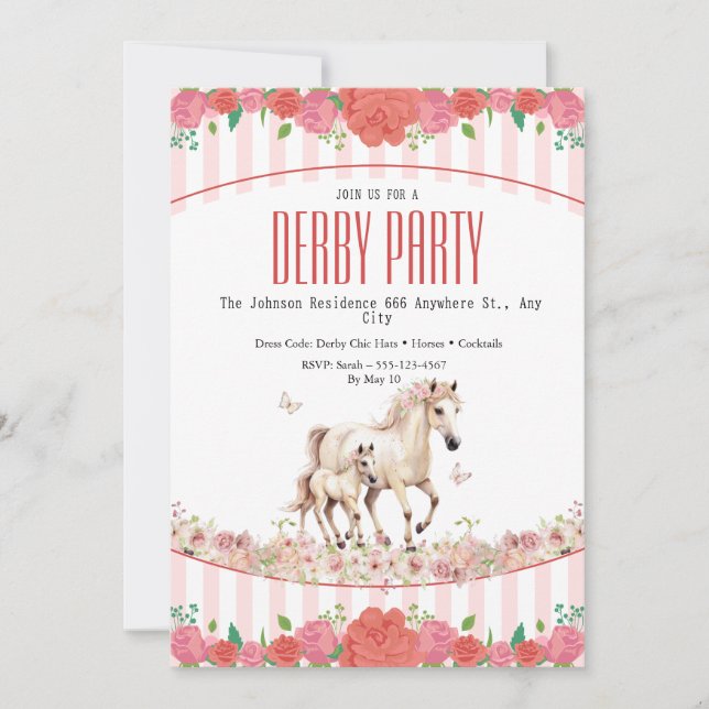Invitación de Fiesta de Derby de Chicas Floral Ros (Anverso)