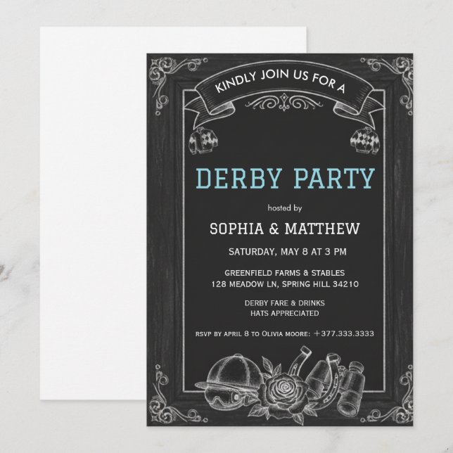 Invitación de fiesta de derby en pizarra rústica (Anverso / Reverso)
