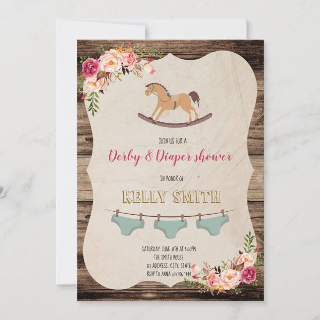 Invitación de fiesta de Derby y pañal (Anverso)