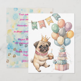 Invitación de fiesta de descarga digital de Pug ad