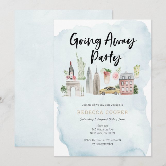 Invitación de fiesta de despedida a la ciudad de N (Anverso / Reverso)