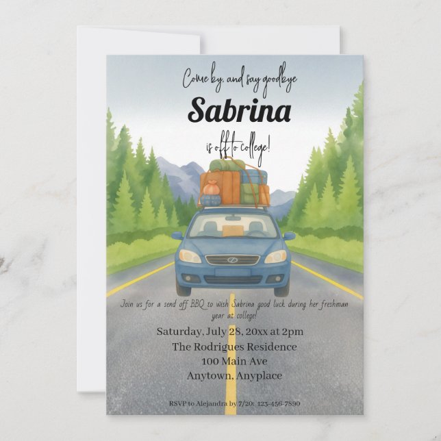 Invitación de fiesta de despedida a la universidad (Anverso)