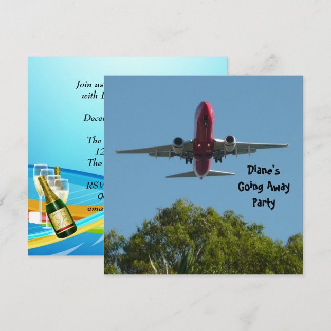 Invitación de fiesta de despedida Avión Adiós (Anverso / Reverso)