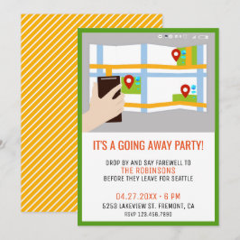 Invitación de fiesta de despedida colorida con map