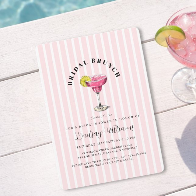 Invitación de Fiesta de Despedida de Soltera Cócte (Pink Stripe Cocktail Bridal Shower Party Invitatio Invitation)