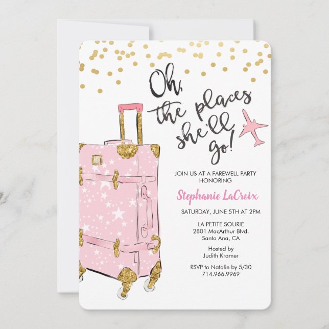 Invitación de fiesta de despedida sobre temas de v (Anverso)