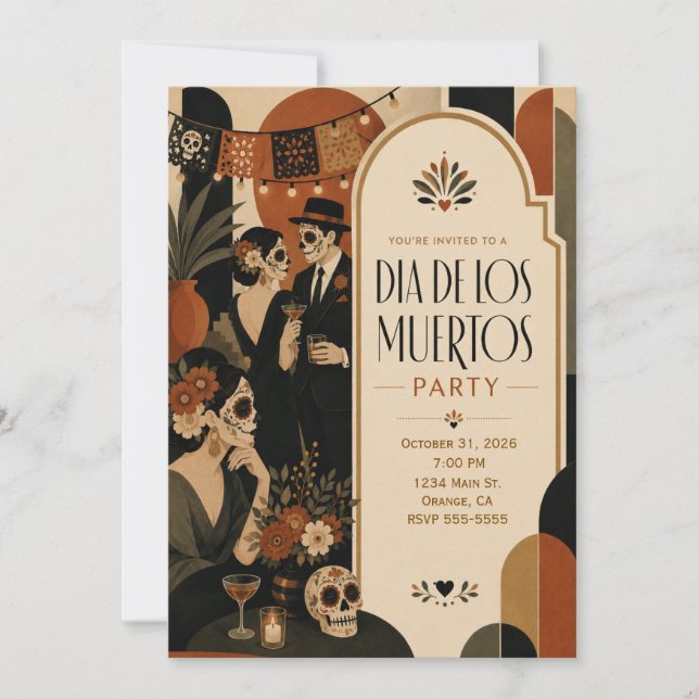 Invitación de fiesta de Día de los Muertos (Anverso)