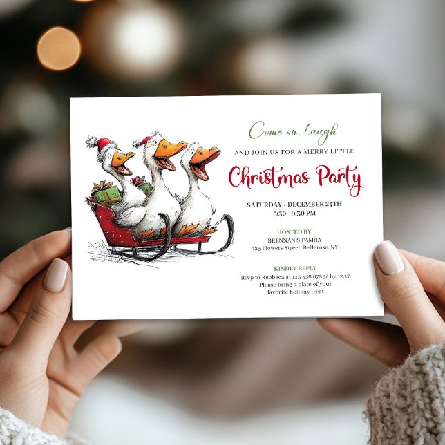 Invitación de Fiesta de Dibujos Animados Caprichos (Christmas Silly Geese Whimsy Cartoon Party Invitation)