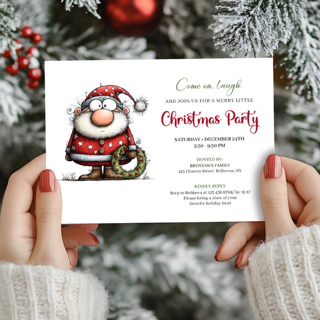 Invitación de fiesta de dibujos animados de Santa  (Chic Quirky Santa Claus Cartoon Party Invitation)