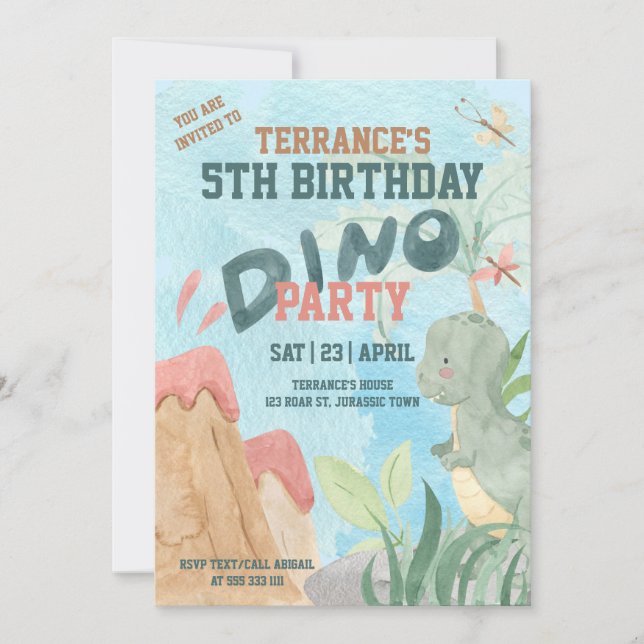 Invitación de fiesta de dinosaurios para bebé (Anverso)