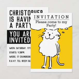 Invitación de fiesta de diseño de un gato divertid