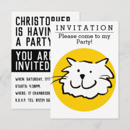 Invitación de fiesta de diseño de un gato divertid
