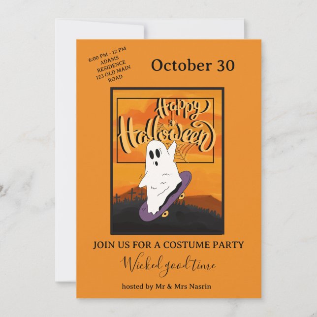 Invitación de fiesta de disfraces de Halloween con (Anverso)