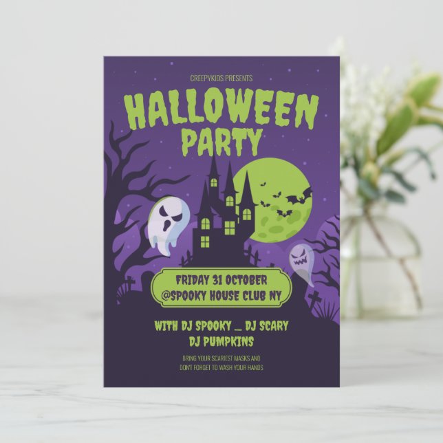 Invitación de fiesta de disfraces de Halloween Fie (Anverso de pie)