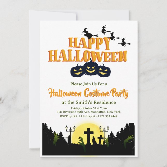 Invitación de fiesta de disfraces de Halloween Hap (Anverso)
