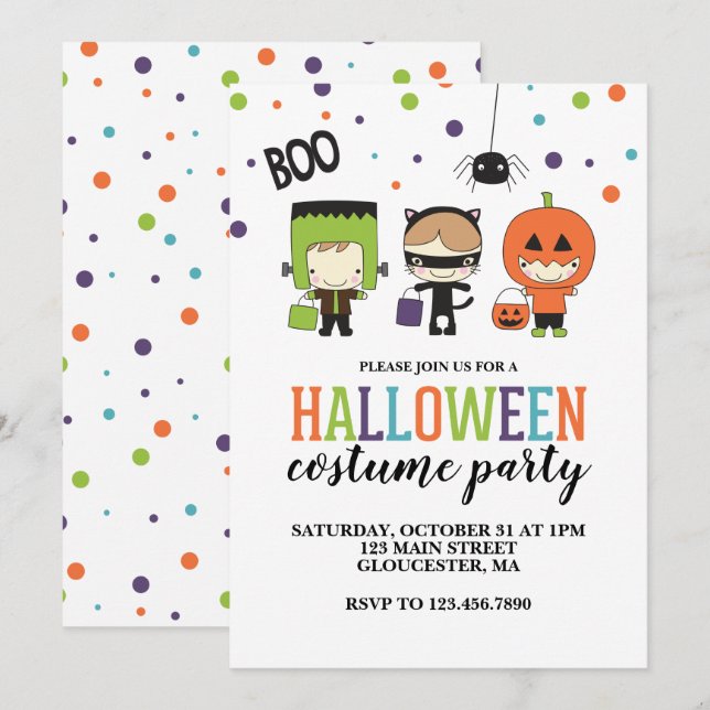 Invitación de fiesta de disfraces de Halloween par (Anverso / Reverso)