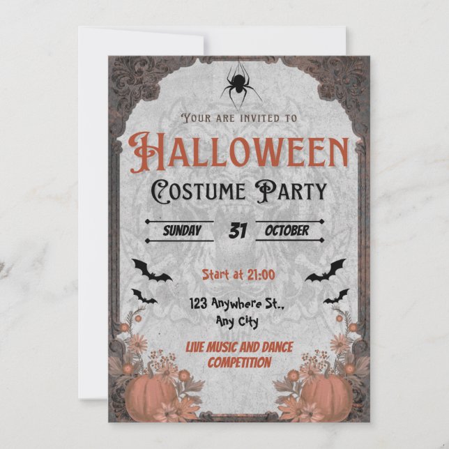 Invitación de fiesta de disfraces de Halloween vin (Anverso)