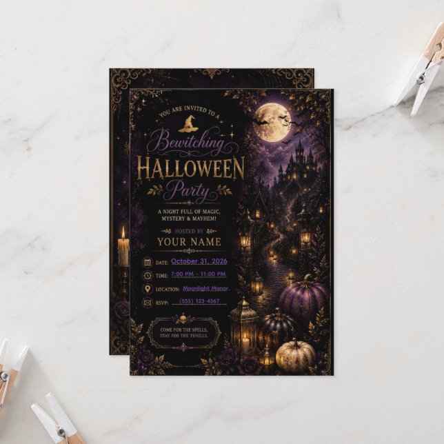 Invitación de fiesta de disfraz de Halloween edita (Anverso/Reverso In Situ)